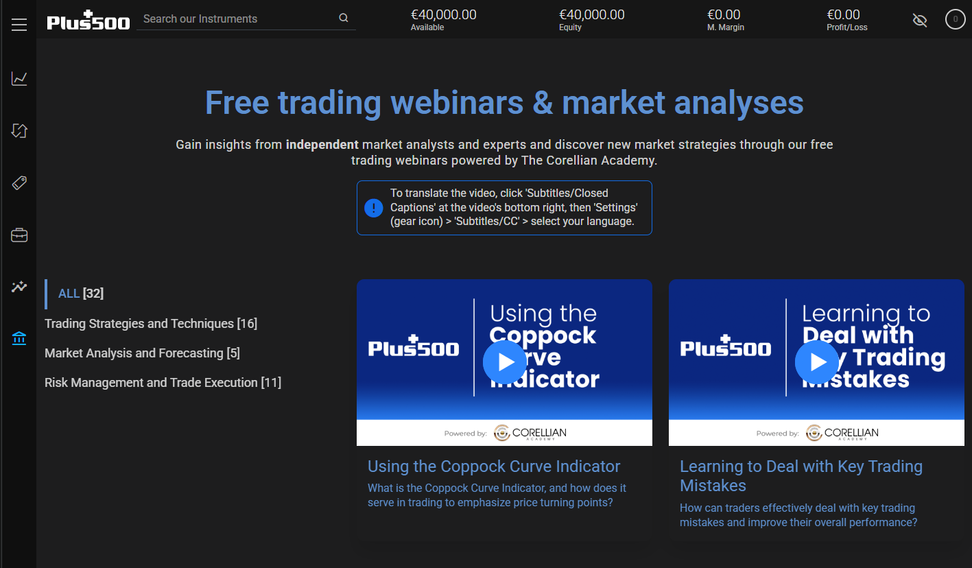 Plus500   Trading Academy Webinars